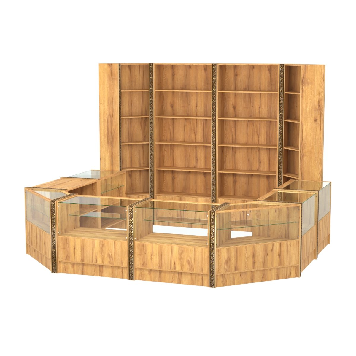 Торговый островок с выкатным прилавком и молдингами №4 (5,38 кв.м) Дуб Золотистый