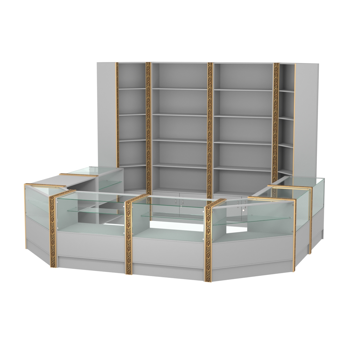 Торговый островок с выкатным прилавком и молдингами №4 (5,38 кв.м) Серый