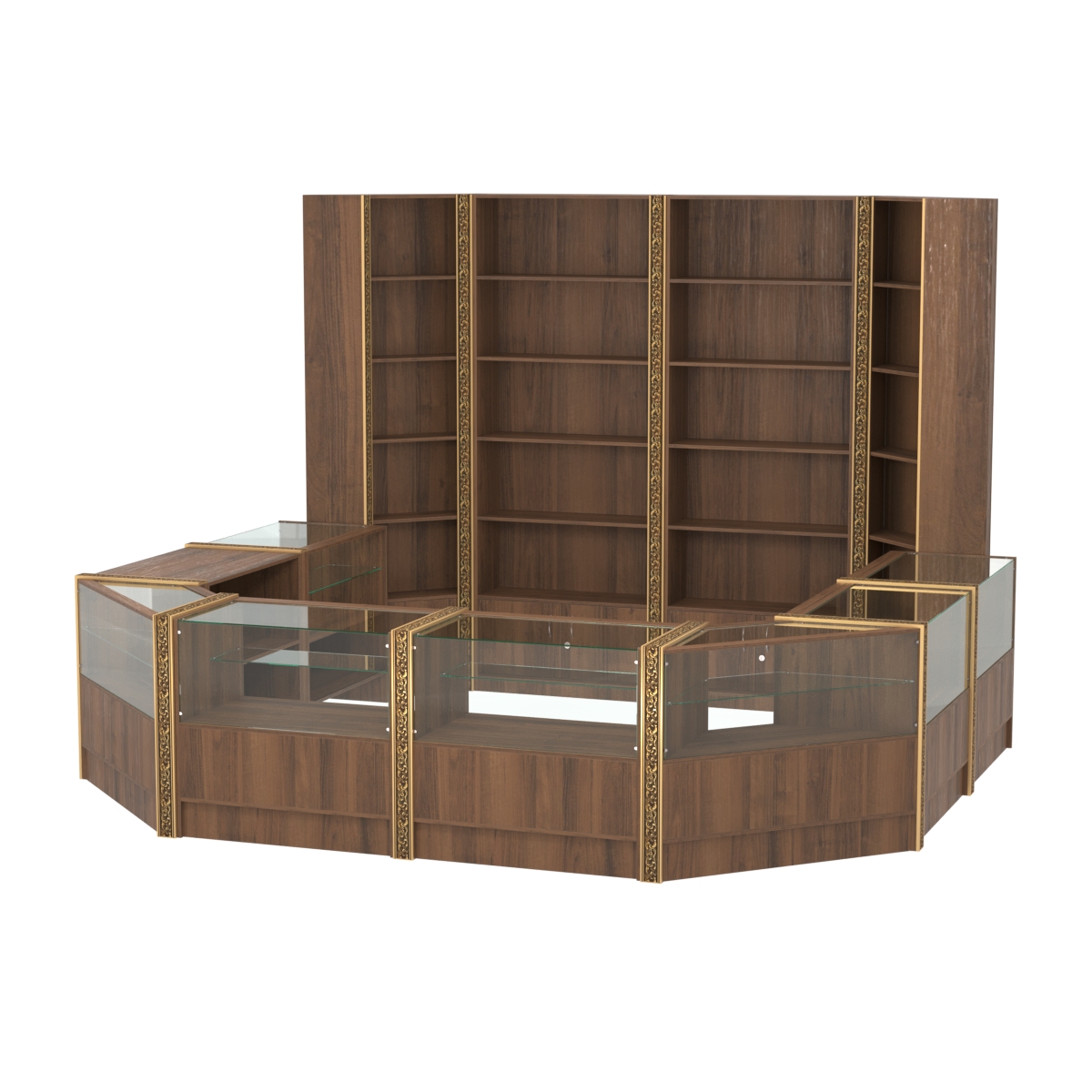 Торговый островок с выкатным прилавком и молдингами №4 (5,38 кв.м) Орех