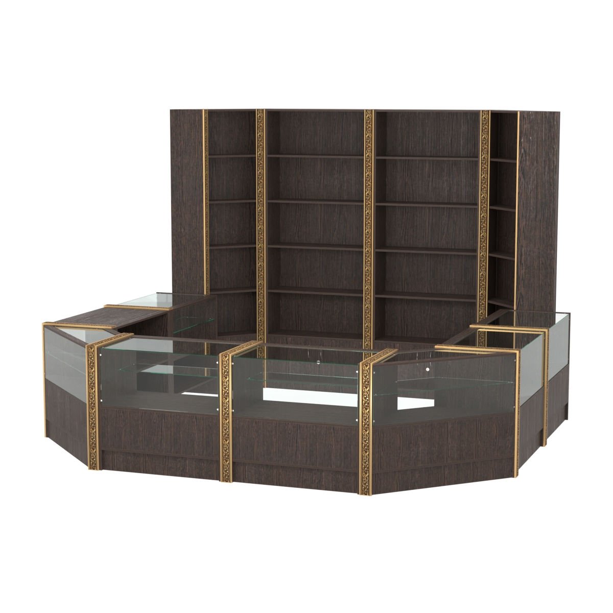 Торговый островок с выкатным прилавком и молдингами №4 (5,38 кв.м) Дуб Венге