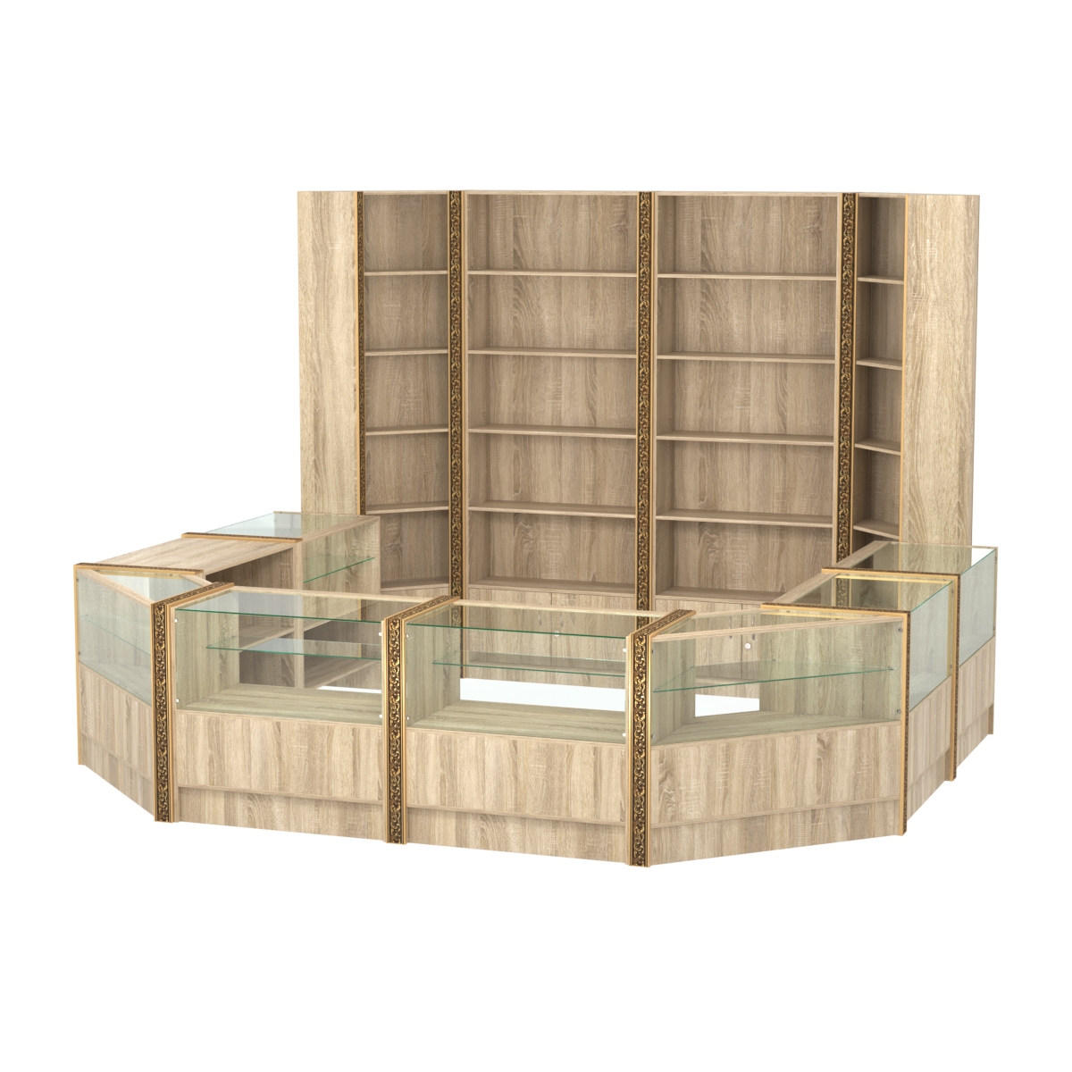 Торговый островок с выкатным прилавком и молдингами №4 (5,38 кв.м) Дуб сонома