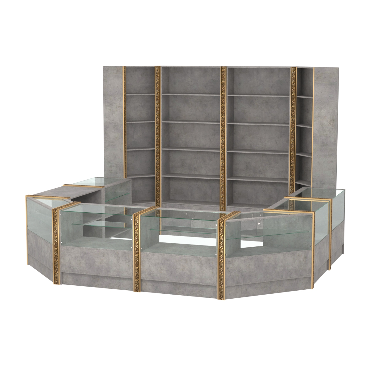 Торговый островок с выкатным прилавком и молдингами №4 (5,38 кв.м) Бетон Чикаго светло-серый F186 ST9