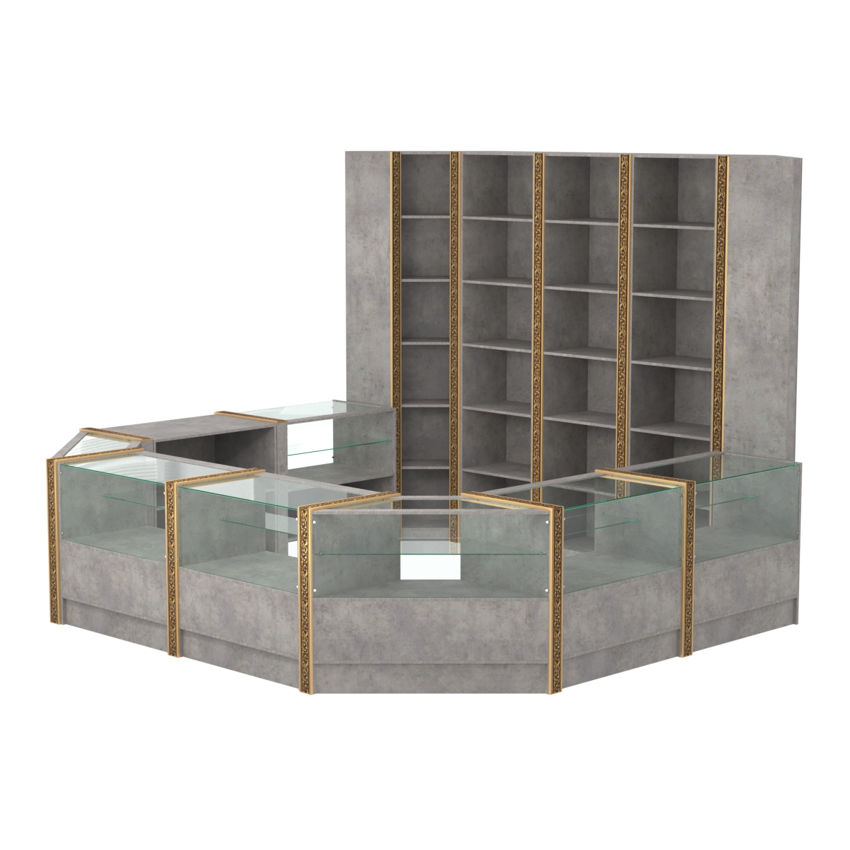 Торговый островок с молдингами восьмигранный №5 (5,38 кв.м) Бетон Чикаго светло-серый F186 ST9