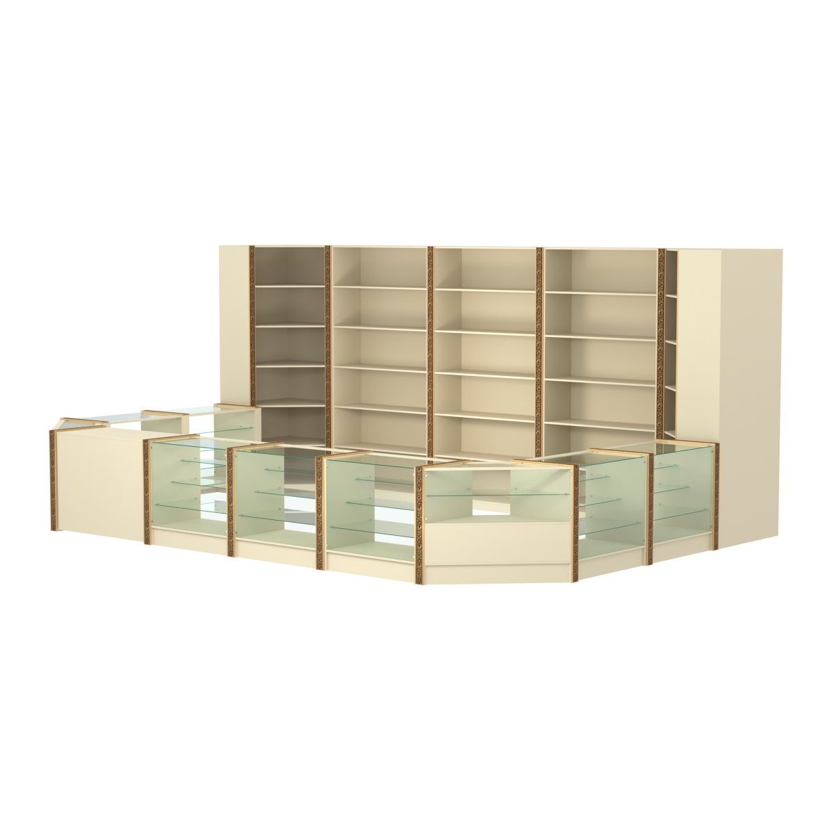 Торговый островок из стекла и ДСП с молдингами №6 (5,38 кв.м) Крем Вайс