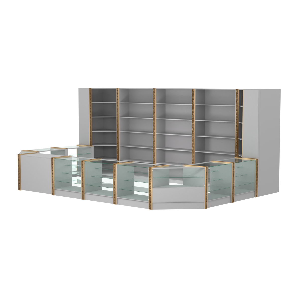 Торговый островок из стекла и ДСП с молдингами №6 (5,38 кв.м) Серый