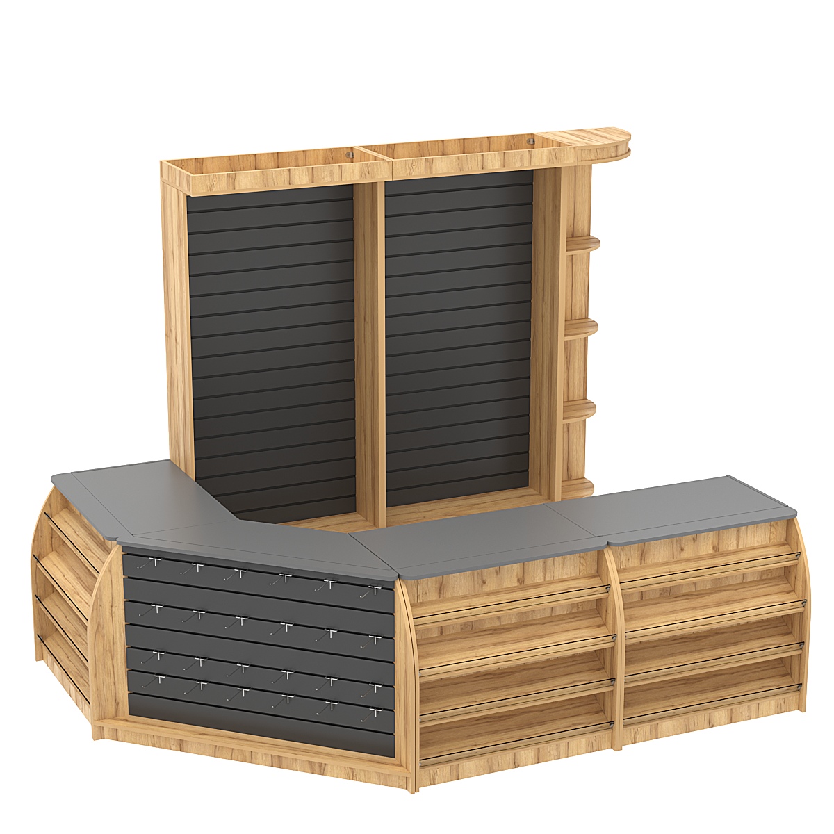 Комплект кассовой зоны с экономпанелями средний №2 Дуб Золотистый и Темно-Серый