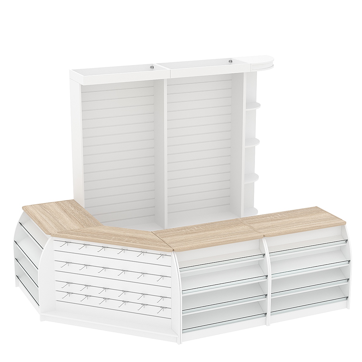 Комплект кассовой зоны с экономпанелями средний №2 Белый + Дуб Сонома