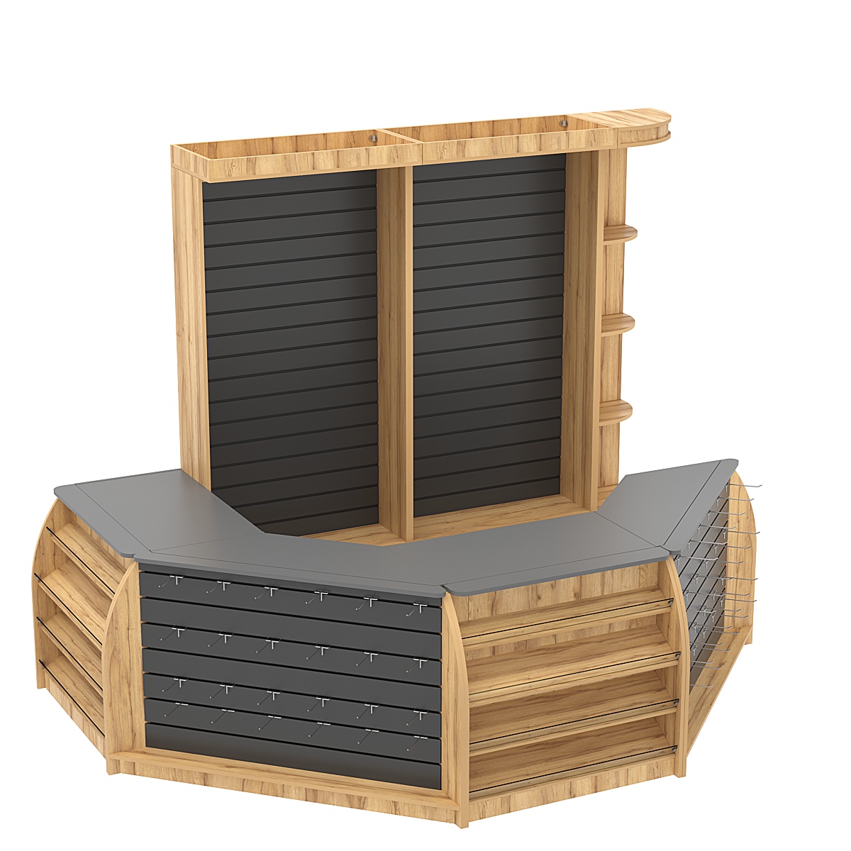 Комплект кассовой зоны со скосами и экономпанелями средний №2-1 Дуб Золотистый и Темно-Серый