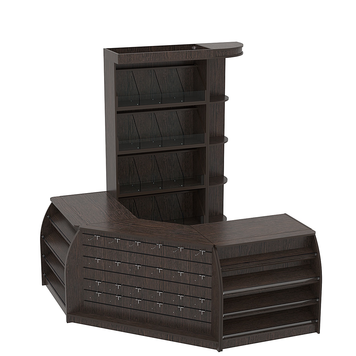 Комплект кассовой зоны со стеллажами под конфеты и орехи малый №1 Дуб Венге