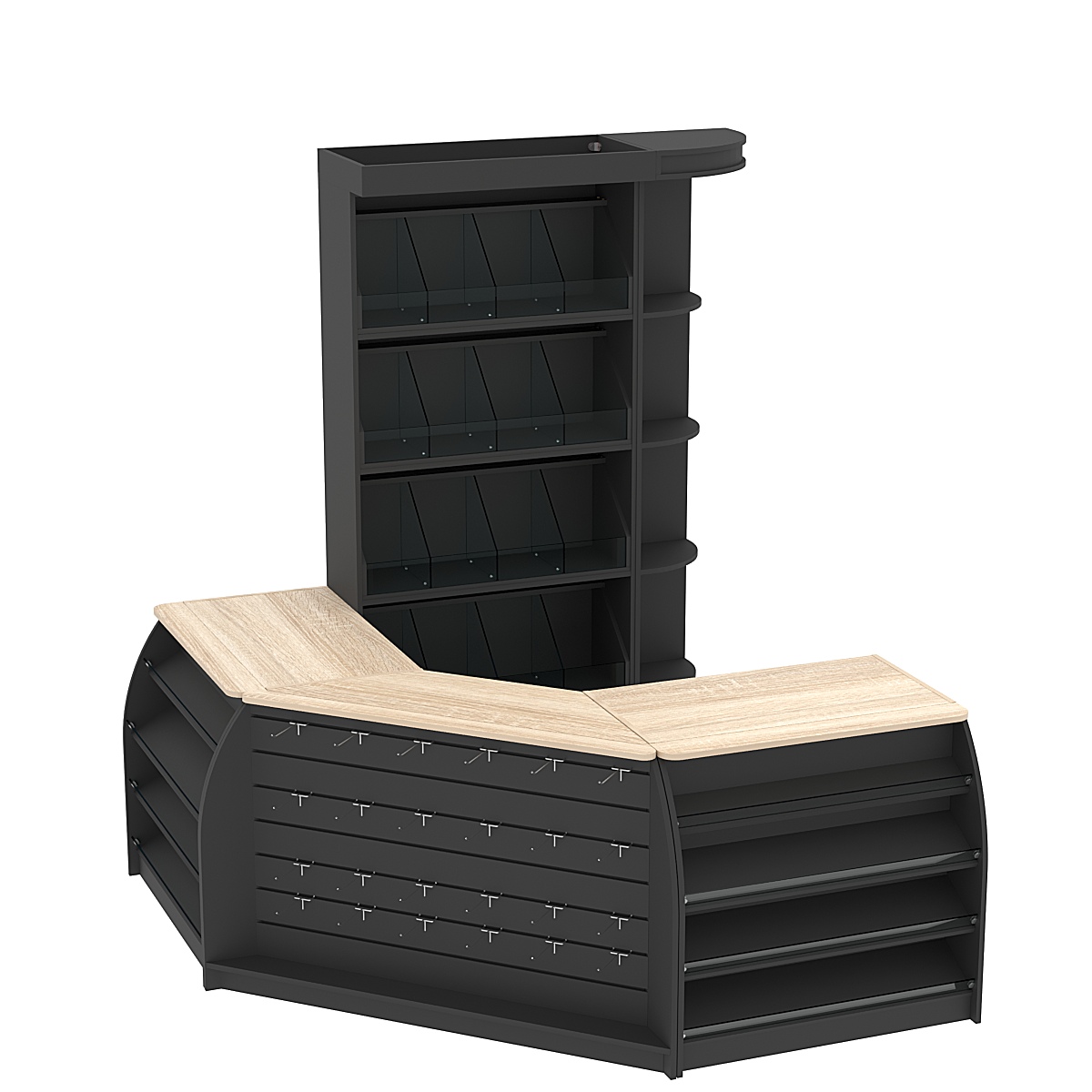 Комплект кассовой зоны со стеллажами под конфеты и орехи малый №1 Черный + Дуб Сонома