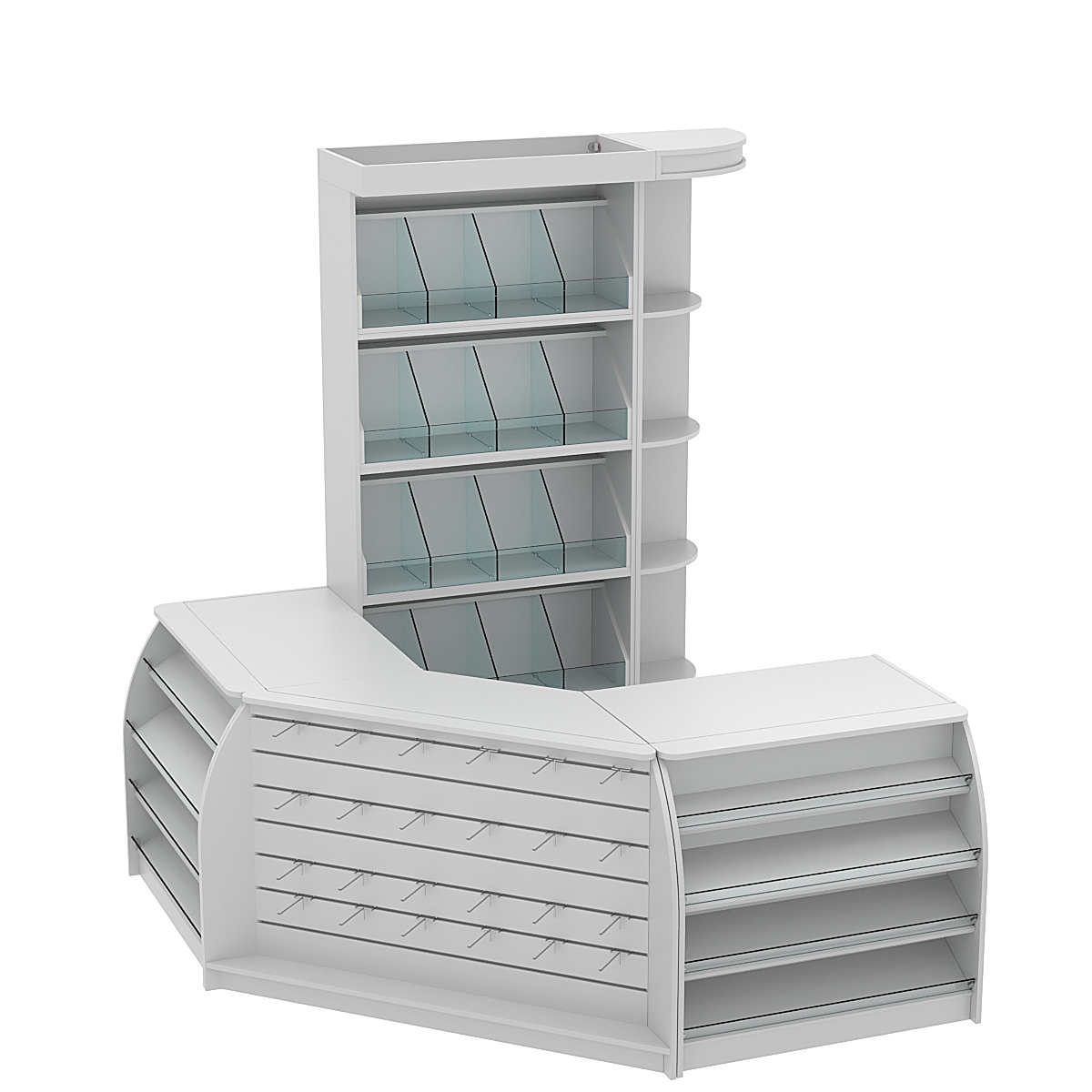 Комплект кассовой зоны со стеллажами под конфеты и орехи малый №1 Серый