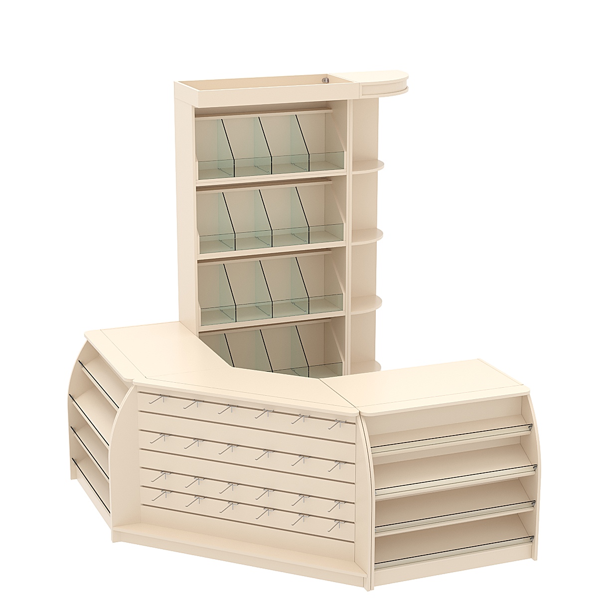 Комплект кассовой зоны со стеллажами под конфеты и орехи малый №1 Крем Вайс