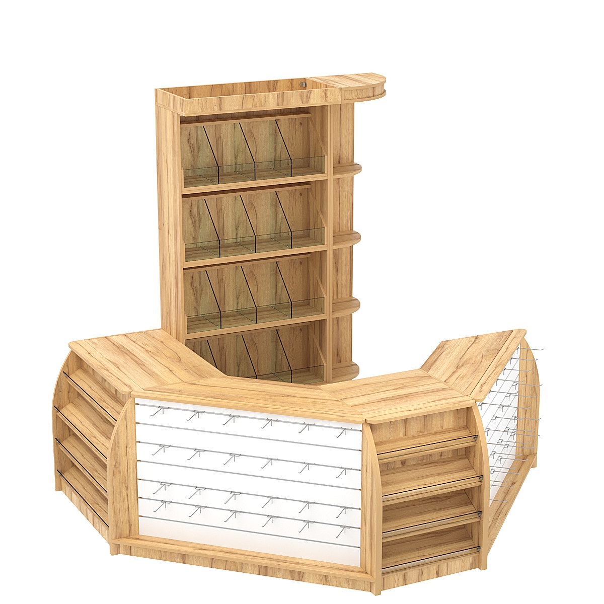 Комплект кассовой зоны со скосами и стеллажами под конфеты и орехи малый №1-1 Дуб Золотистый