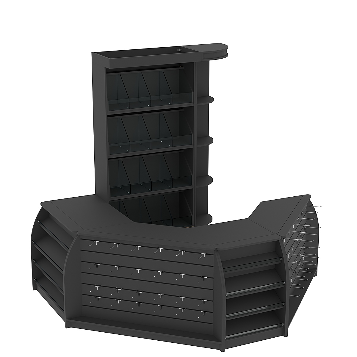 Комплект кассовой зоны со скосами и стеллажами под конфеты и орехи малый №1-1 Черный