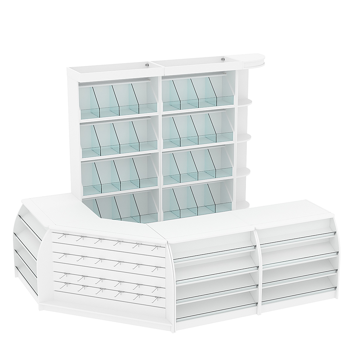 Комплект кассовой зоны со стеллажами под конфеты и орехи средний №2 Белый