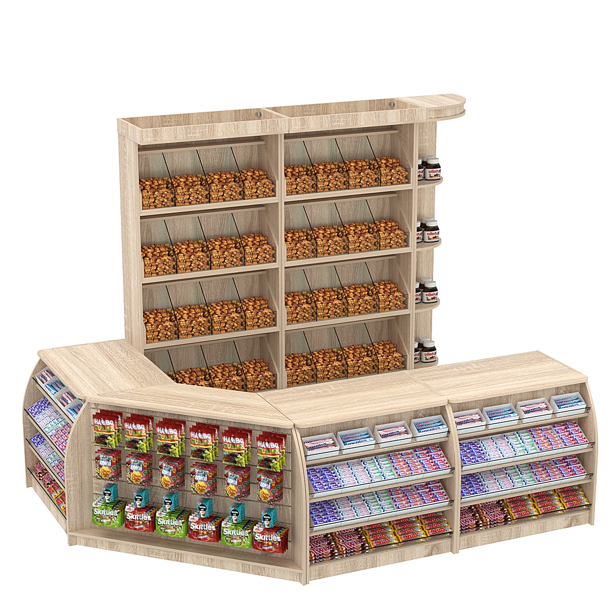 Комплект кассовой зоны со стеллажами под конфеты и орехи средний №2 Дуб сонома