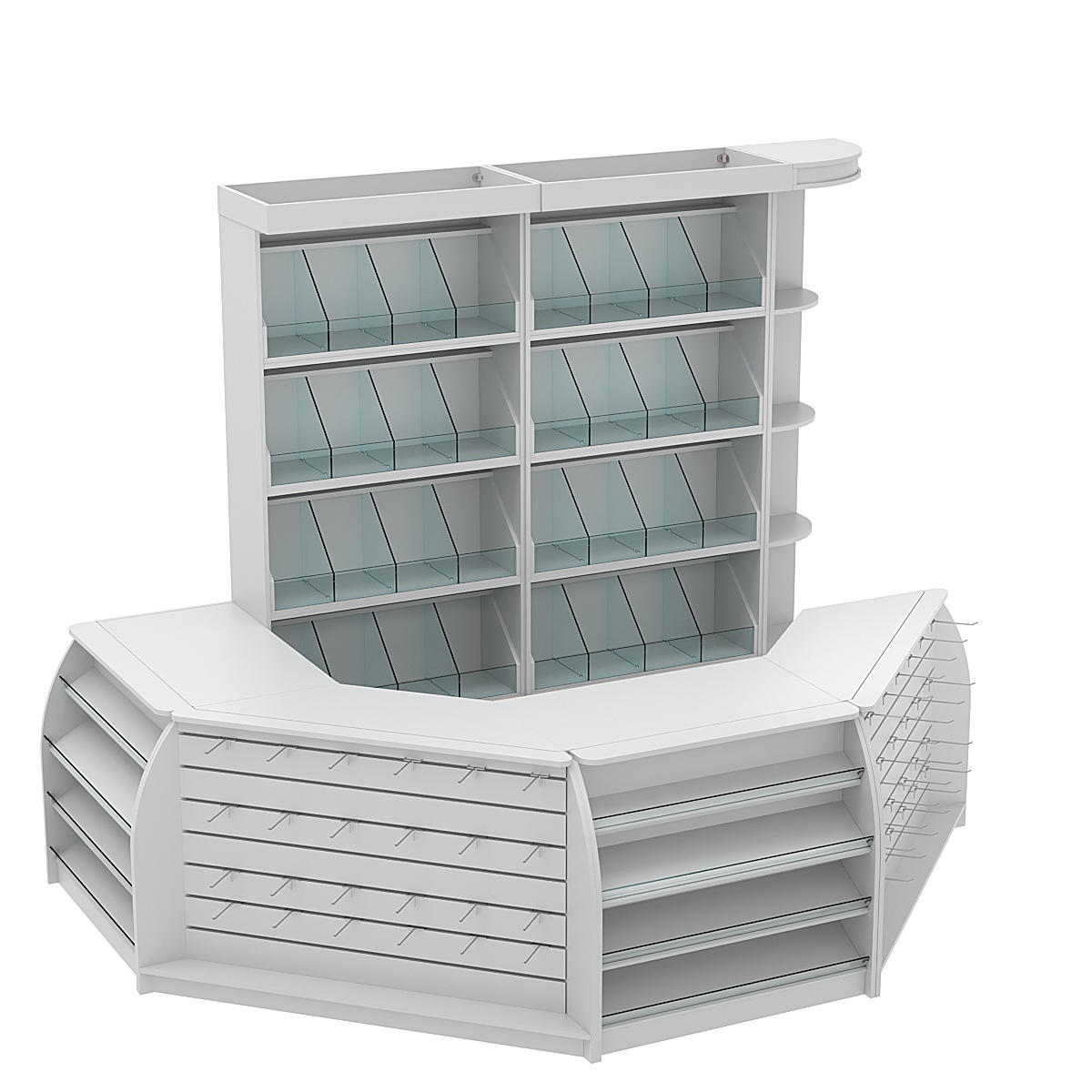 Комплект кассовой зоны со скосами и стеллажами под конфеты и орехи средний №2-1 Серый