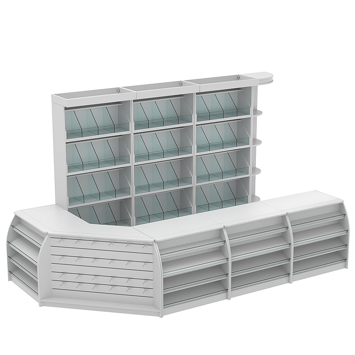 Комплект кассовой зоны со стеллажами под конфеты и орехи большой №3 Серый