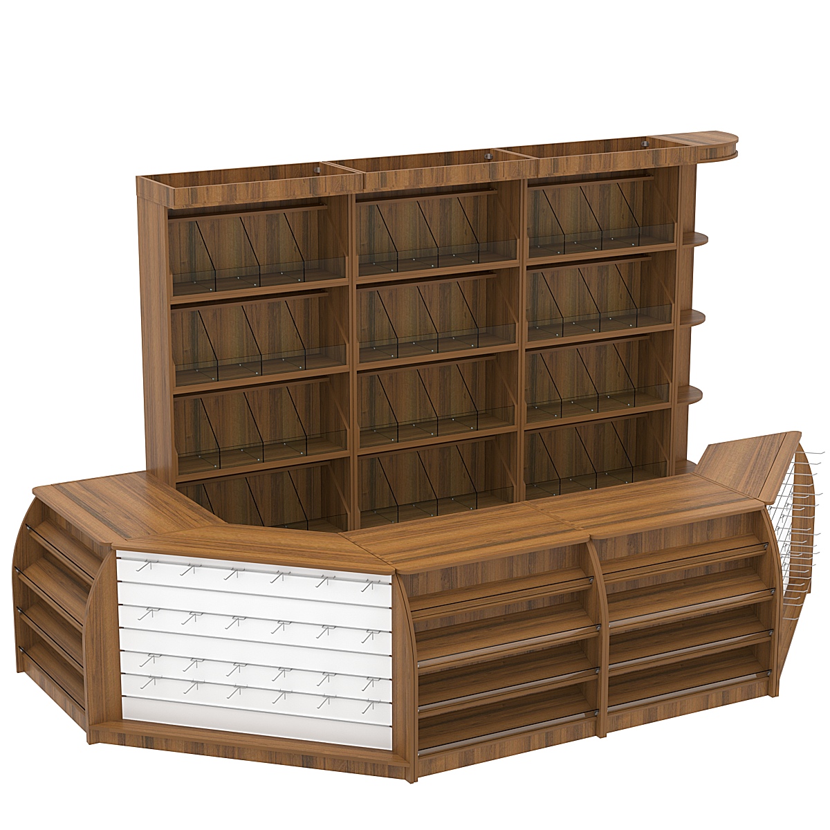 Комплект кассовой зоны со скосами и стеллажами под конфеты и орехи большой №3-1 Орех