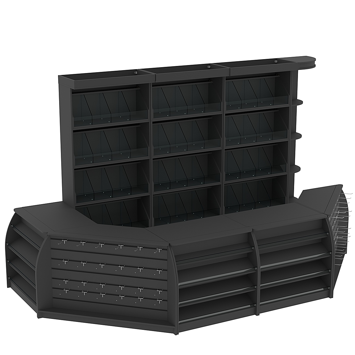 Комплект кассовой зоны со скосами и стеллажами под конфеты и орехи большой №3-1 Черный