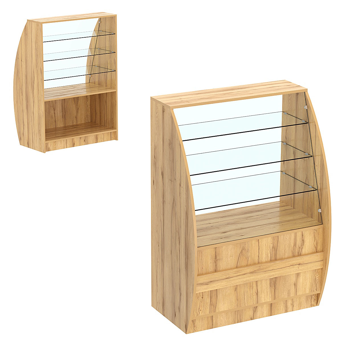 Торговый прилавок со стеклом серии БРИЗ №1-900 широкий Дуб Золотистый