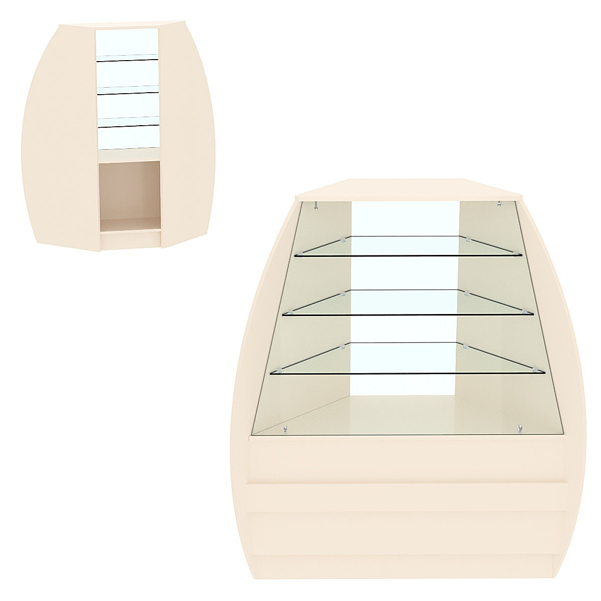 Торговый прилавок со стеклом серии БРИЗ №3 угловой (внешний угол) Крем Вайс