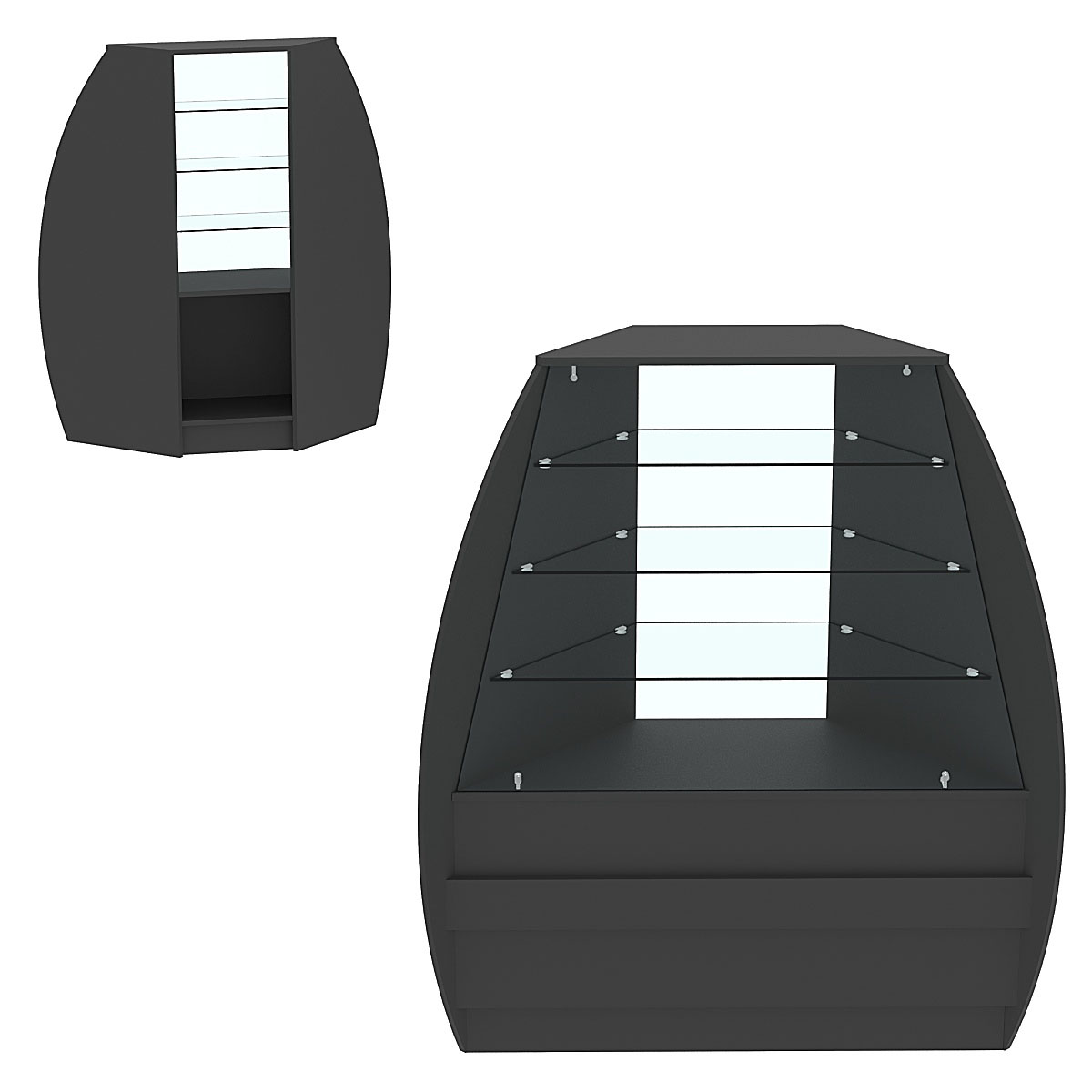 Торговый прилавок со стеклом серии БРИЗ №3 угловой (внешний угол) Черный