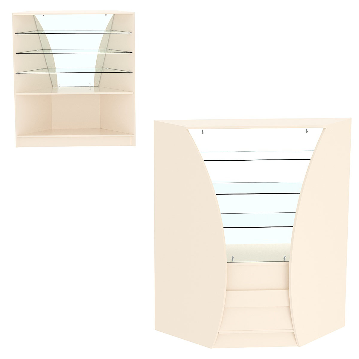 Торговый прилавок со стеклом серии БРИЗ №4 угловой (внутренний угол) Крем Вайс