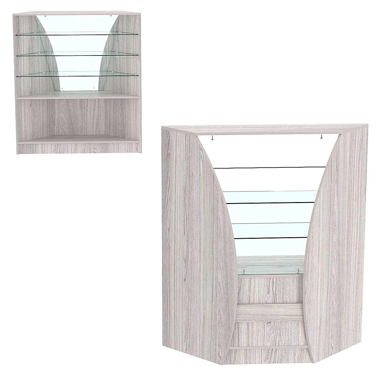 Торговый прилавок со стеклом серии БРИЗ №4 угловой (внутренний угол) Ясень Анкор светлый - U31104