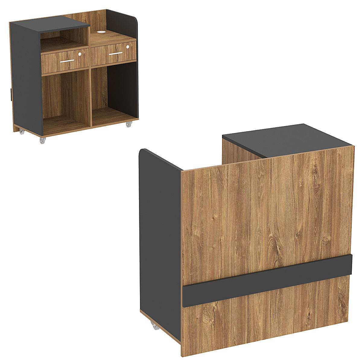 Прилавок кассовый БРИЗ №2 на колесах Дуб Канзас коричневый + Черный