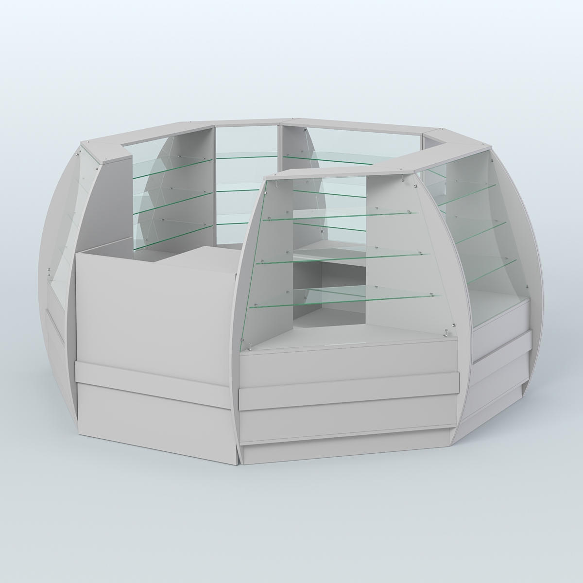 Торговый островок из стекла и дсп БРИЗ закругленный №1 Серый