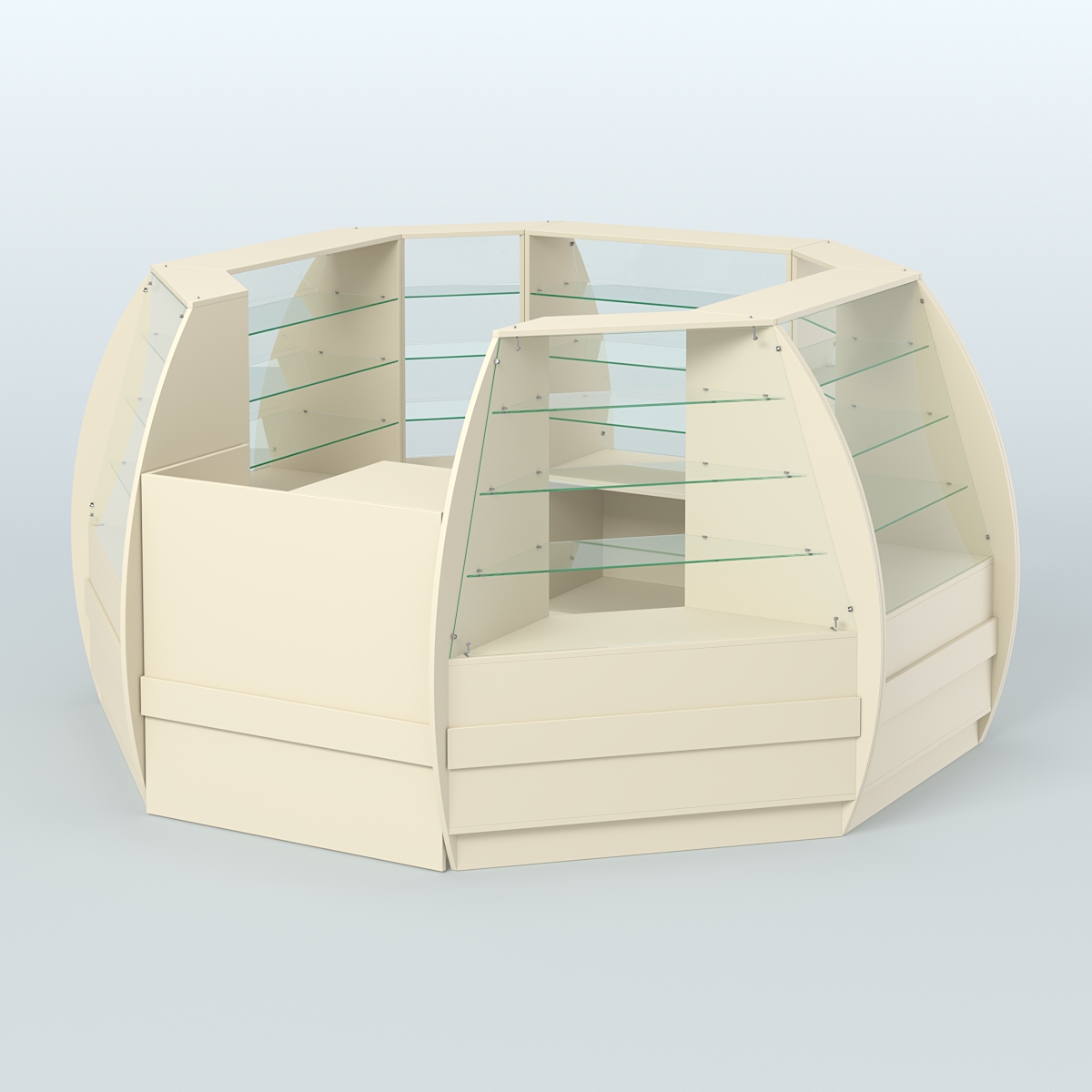 Торговый островок из стекла и дсп БРИЗ закругленный №1 Крем Вайс