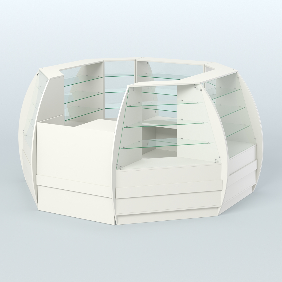 Торговый островок из стекла и дсп БРИЗ закругленный №1 Белый