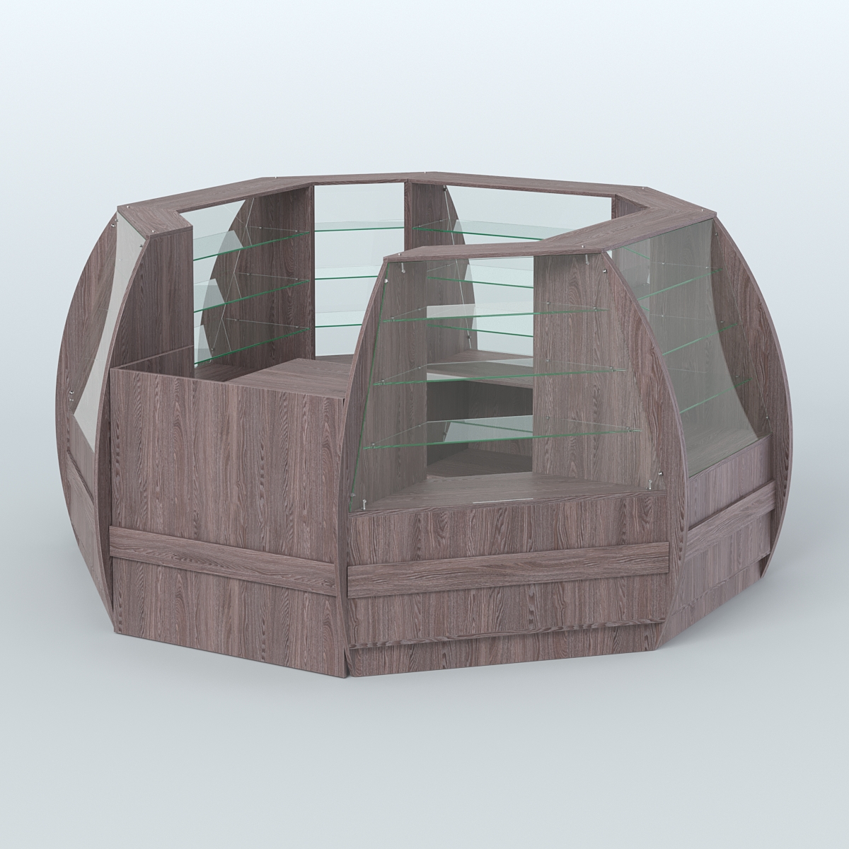 Торговый островок из стекла и дсп БРИЗ закругленный №1 Ясень Анкор темный