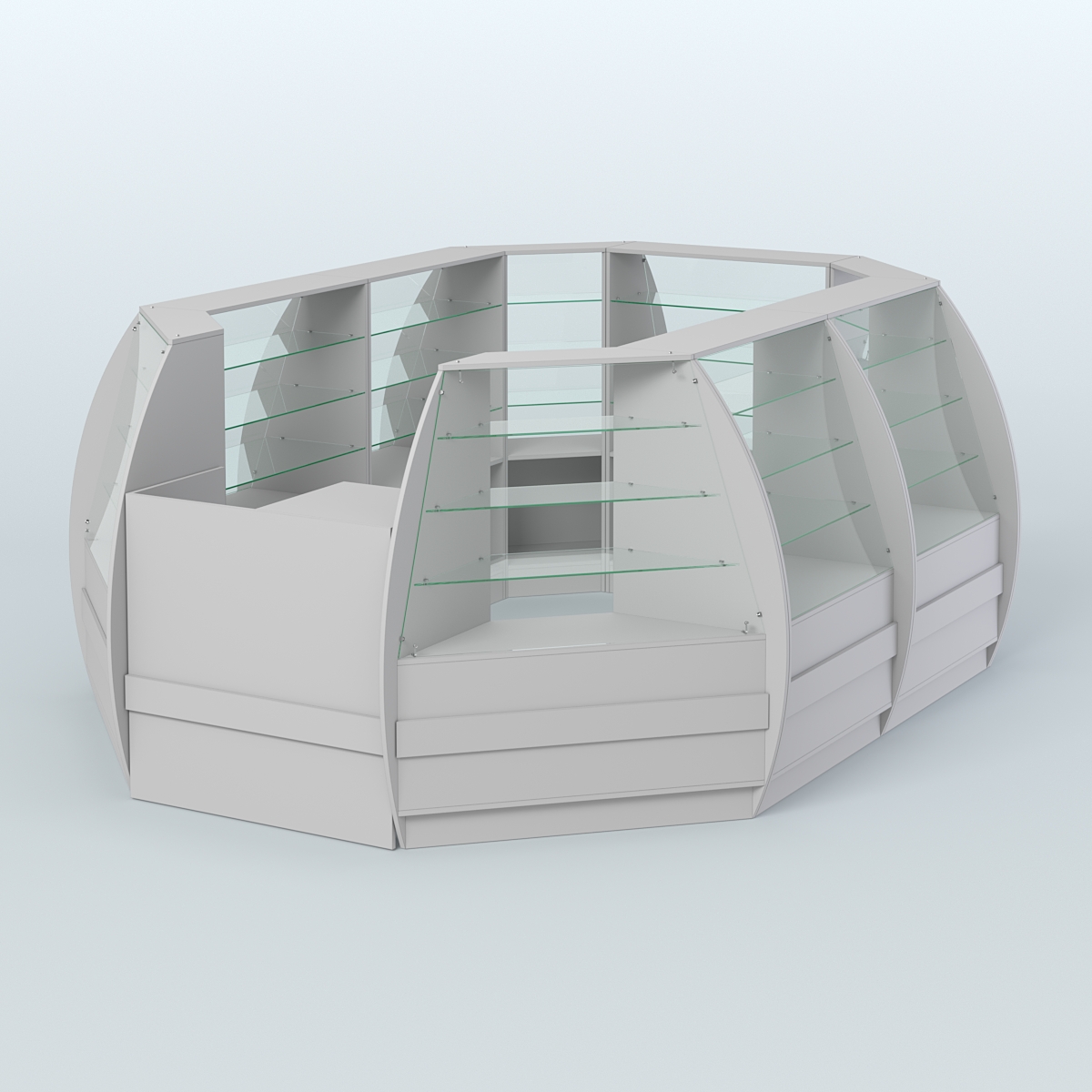 Торговый островок из стекла и дсп БРИЗ с полукруглым фасадом №2 Серый