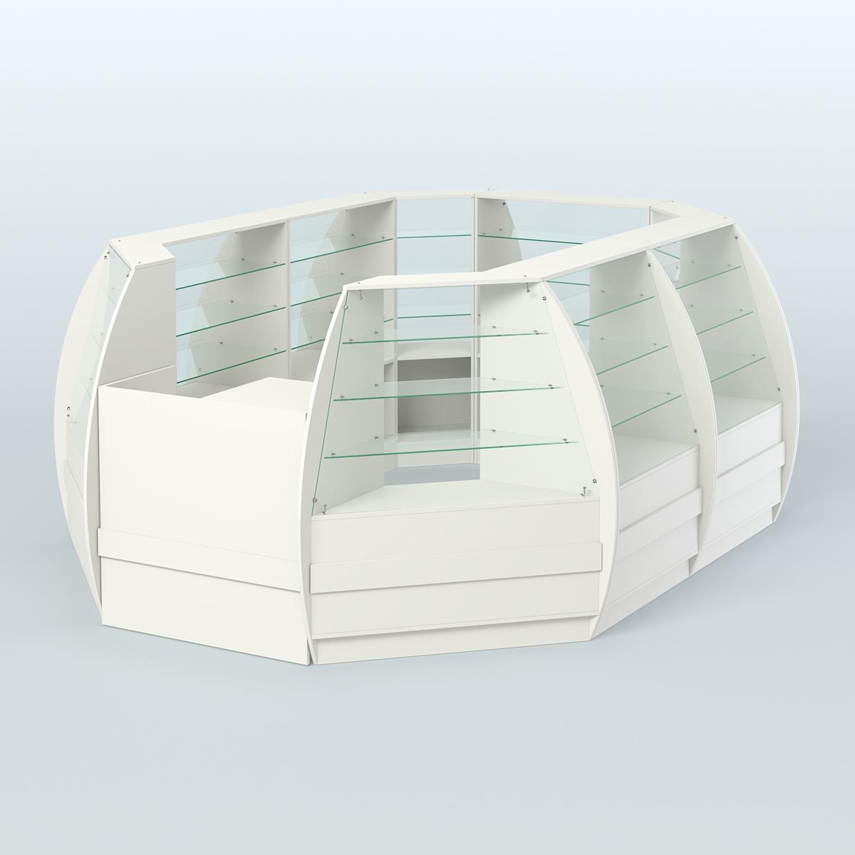 Торговый островок из стекла и дсп БРИЗ с полукруглым фасадом №2 Белый