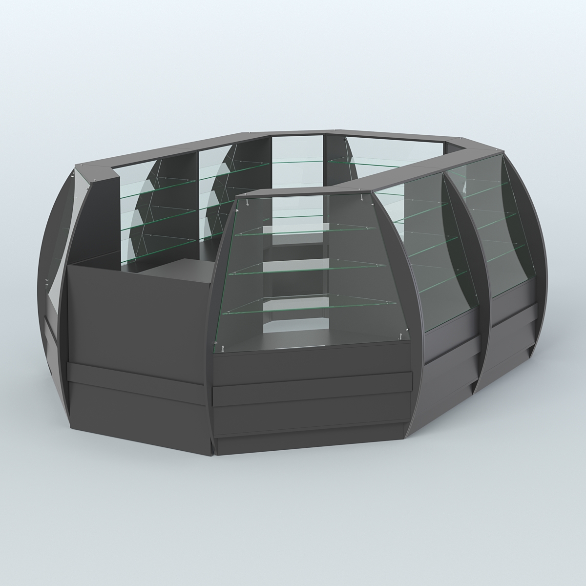Торговый островок из стекла и дсп БРИЗ с полукруглым фасадом №2 Черный