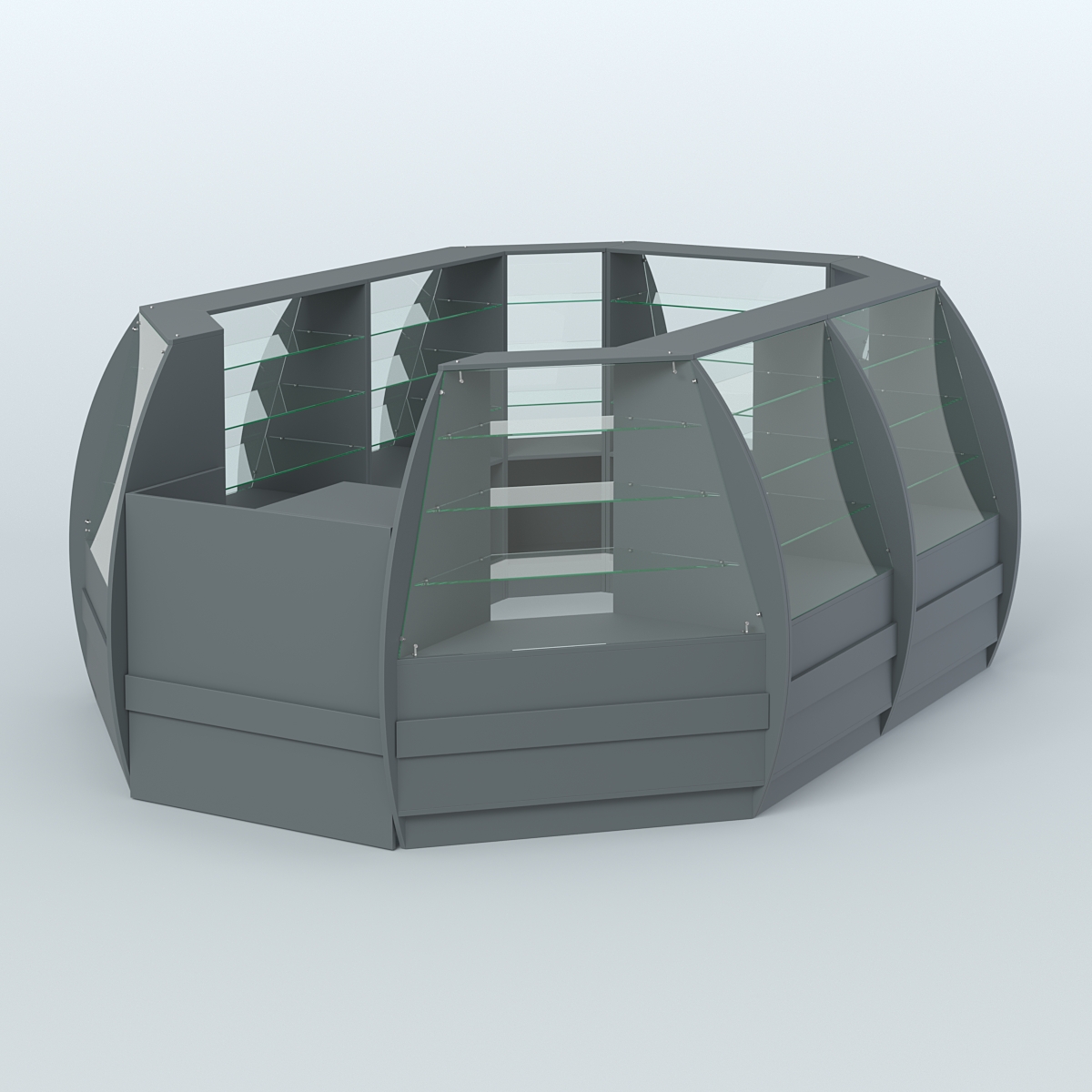 Торговый островок из стекла и дсп БРИЗ с полукруглым фасадом №2 Темно-Серый