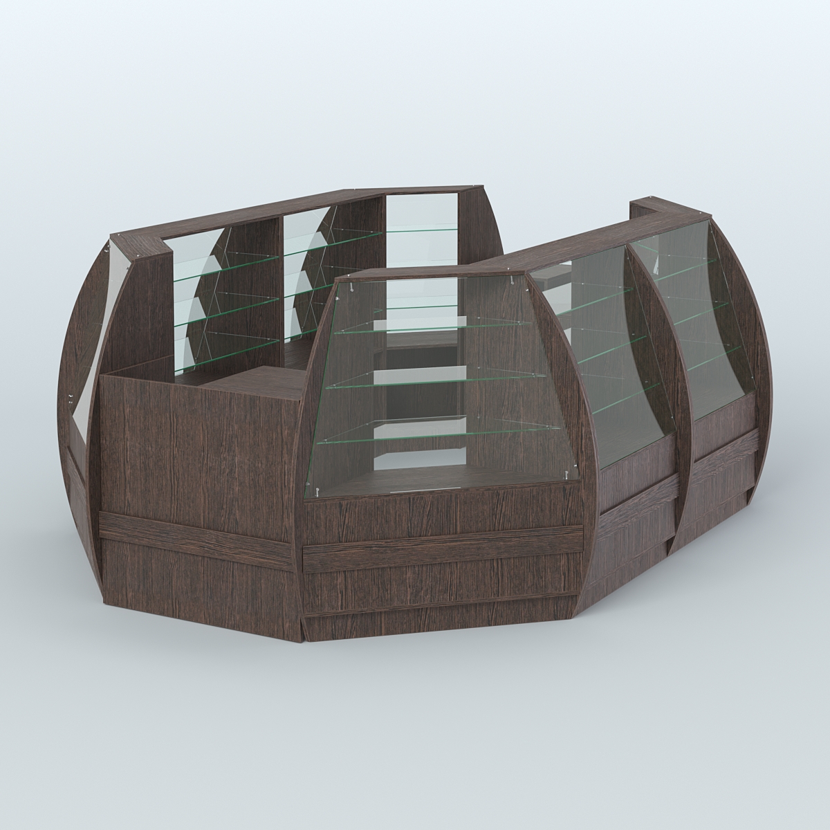 Торговый островок из стекла и дсп БРИЗ средний №3 Дуб Венге