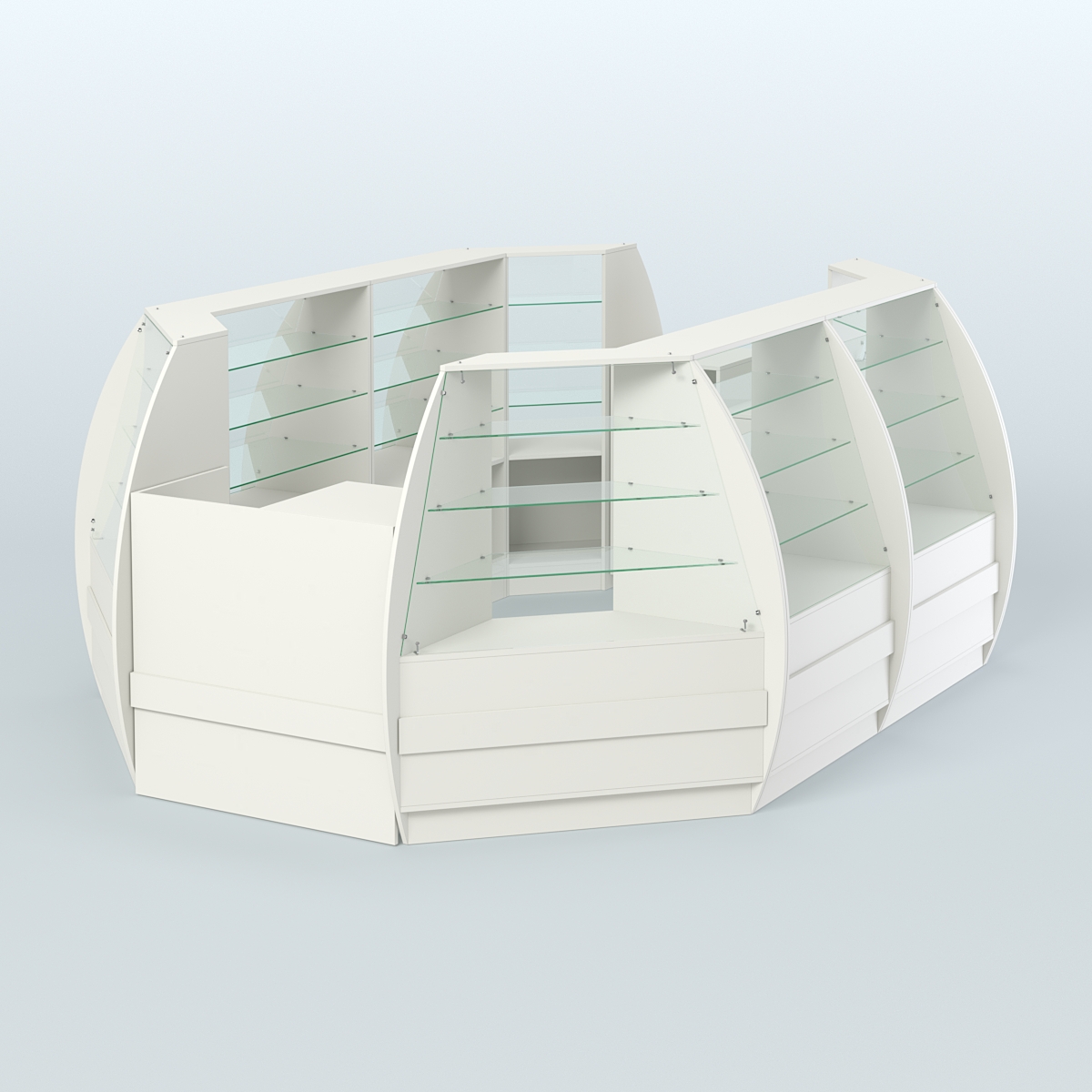 Торговый островок из стекла и дсп БРИЗ средний №3 Белый