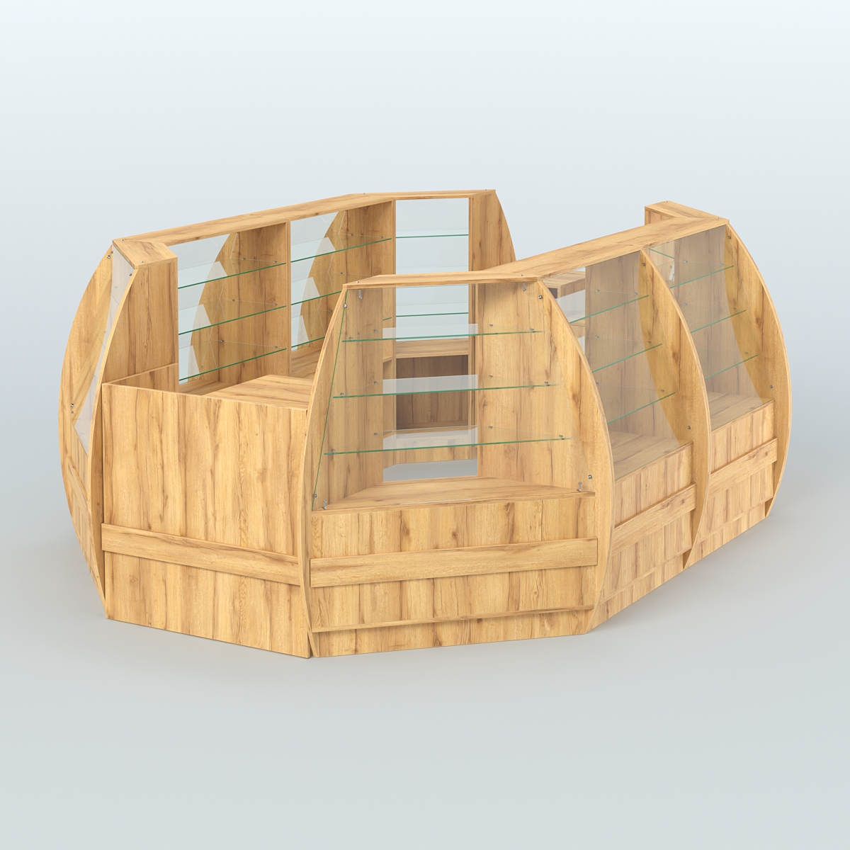 Торговый островок из стекла и дсп БРИЗ средний №3 Дуб Золотистый