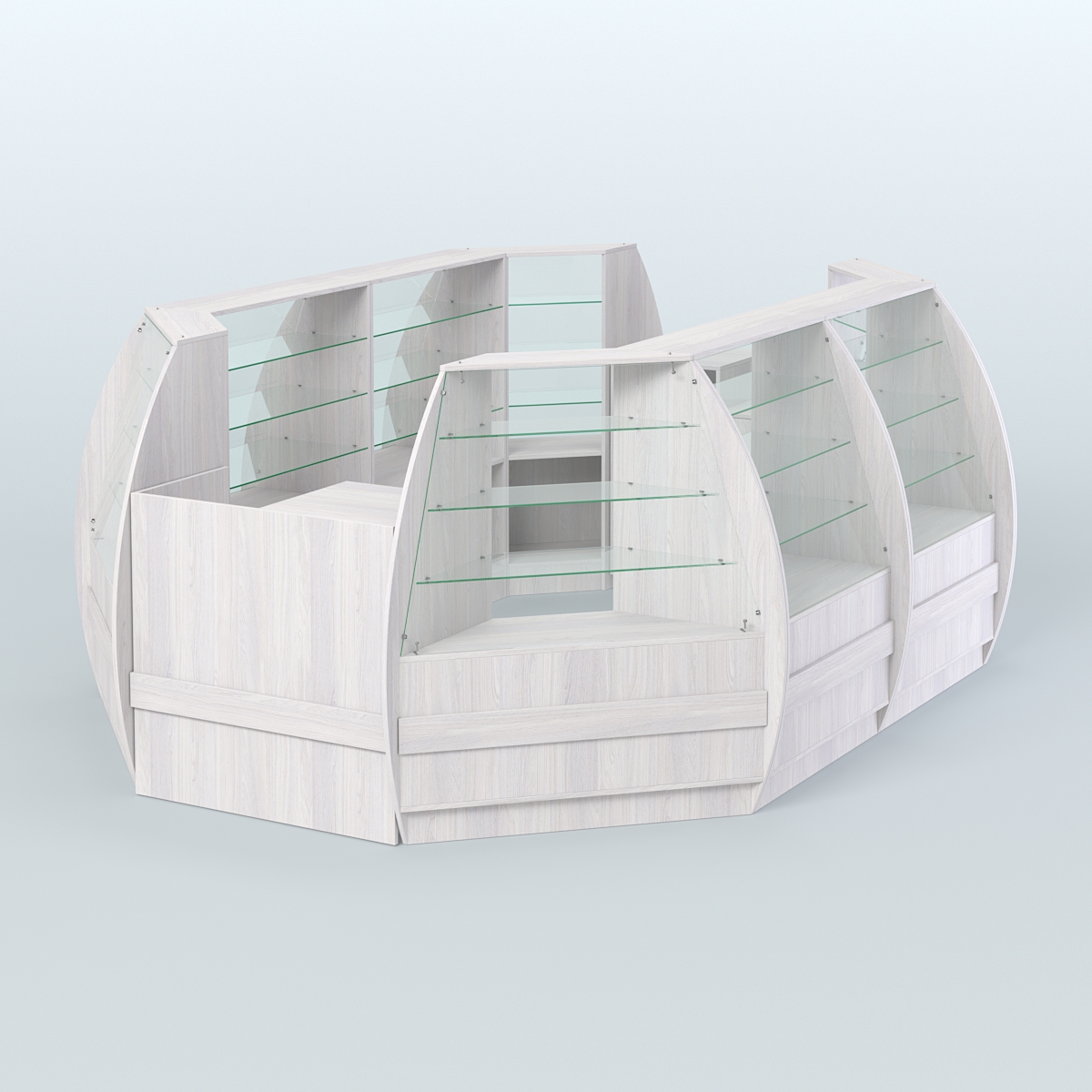 Торговый островок из стекла и дсп БРИЗ средний №3 Ясень Анкор светлый