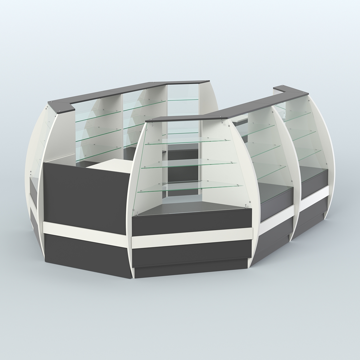 Торговый островок из стекла и дсп БРИЗ средний №3 Белый и Черный