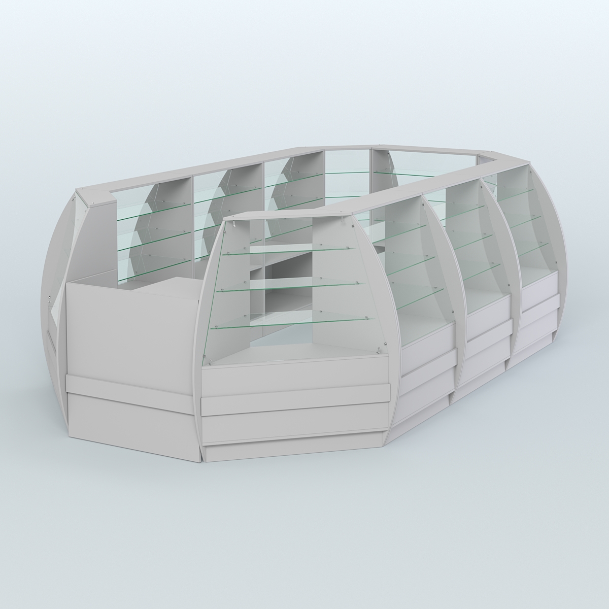 Торговый островок из стекла и дсп БРИЗ большой №4 Серый