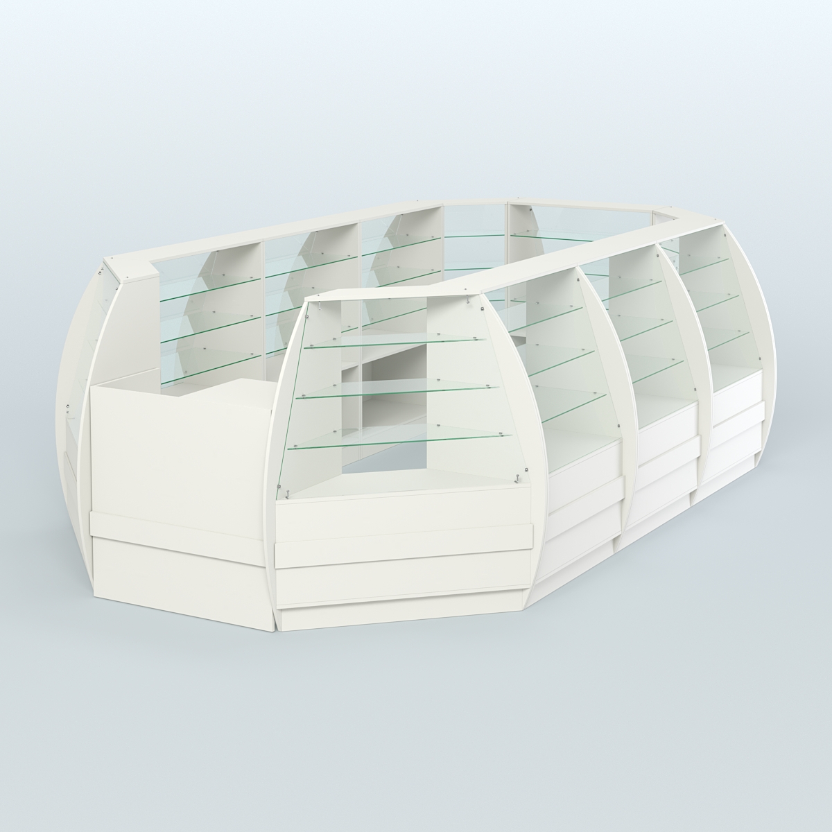 Торговый островок из стекла и дсп БРИЗ большой №4 Белый