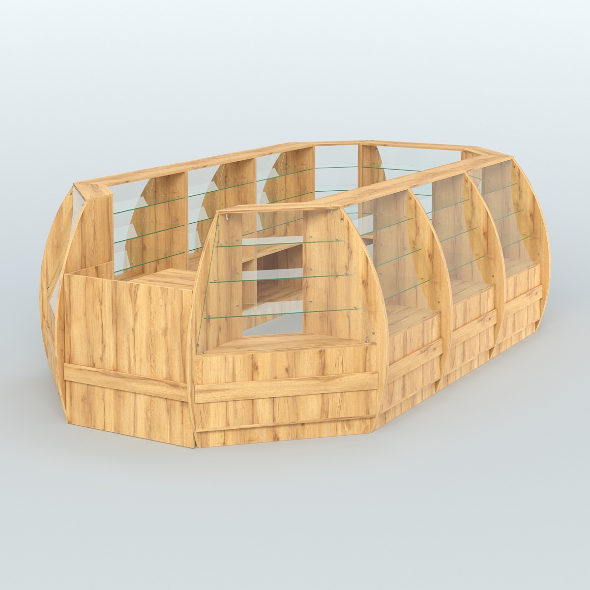 Торговый островок из стекла и дсп БРИЗ большой №4 Дуб Золотистый