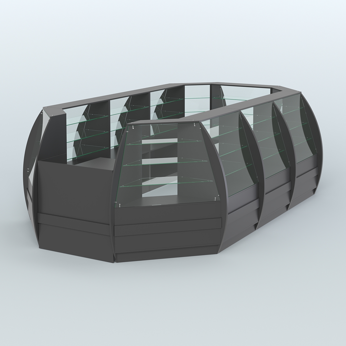 Торговый островок из стекла и дсп БРИЗ большой №4 Черный