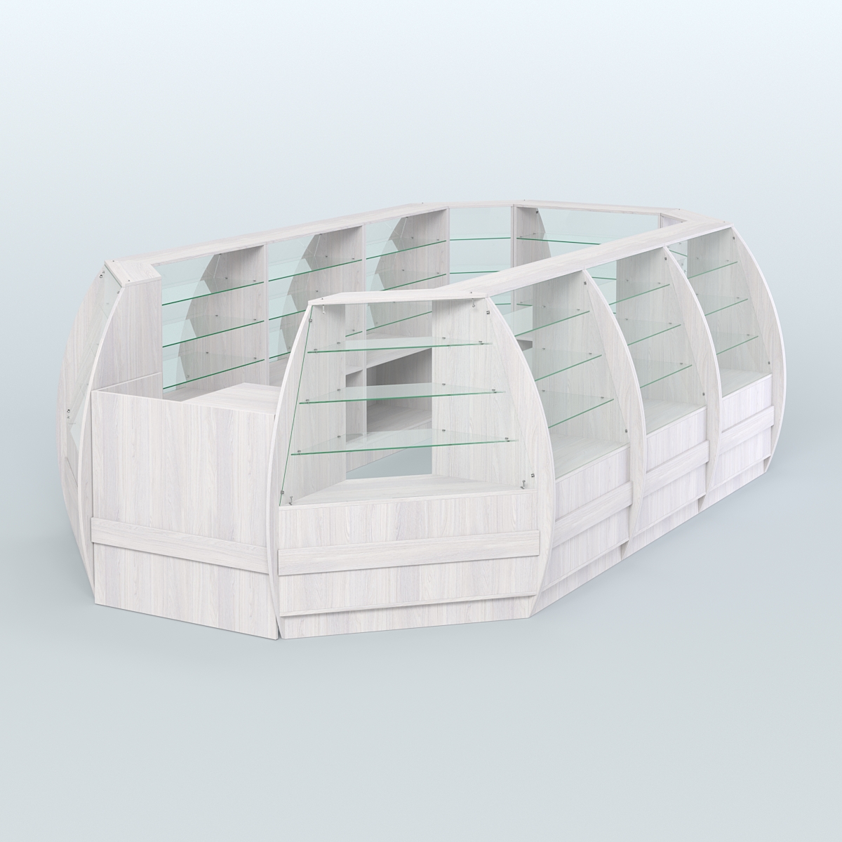 Торговый островок из стекла и дсп БРИЗ большой №4 Ясень Анкор светлый