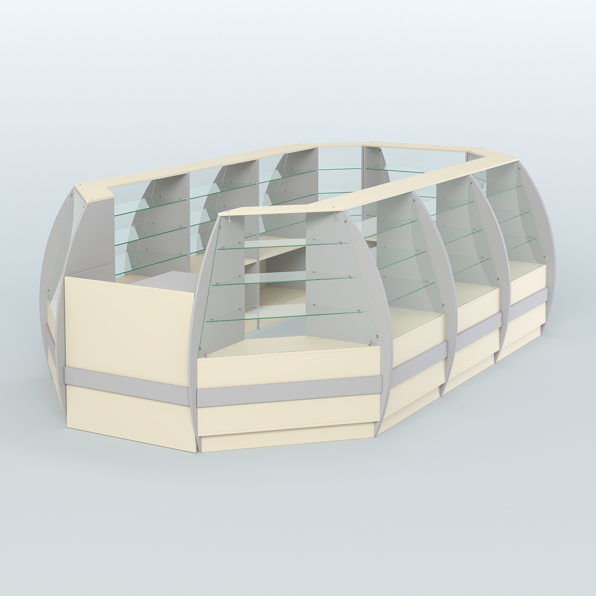 Торговый островок из стекла и дсп БРИЗ большой №4 Серый + Крем Вайс