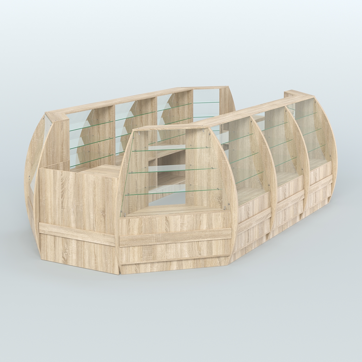 Торговый островок из стекла и дсп БРИЗ для двух продавцов №5 Дуб сонома